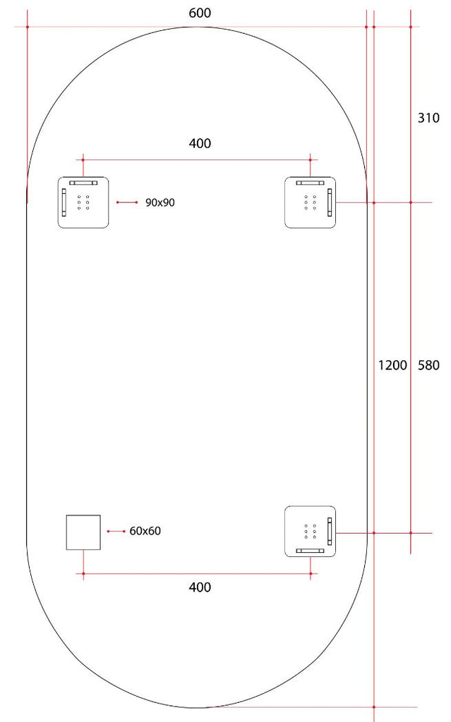 Thermogroup Ablaze Pill Shape Polished Edge Mirror with Hangers