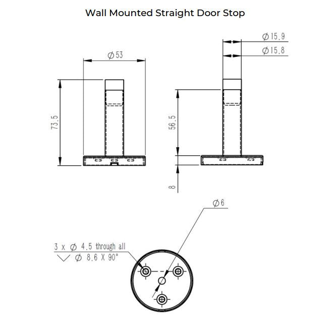 Manovella Wall Mounted Straight Door Stop - Aged Brass