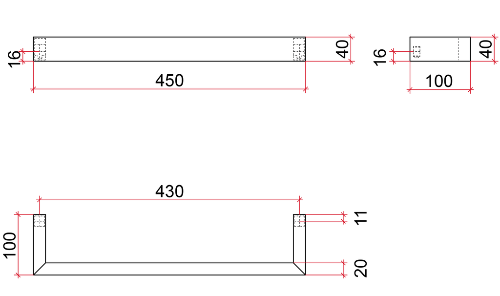 Thermogroup Square Single Bar Heated Towel Rail - Stainless steel 450