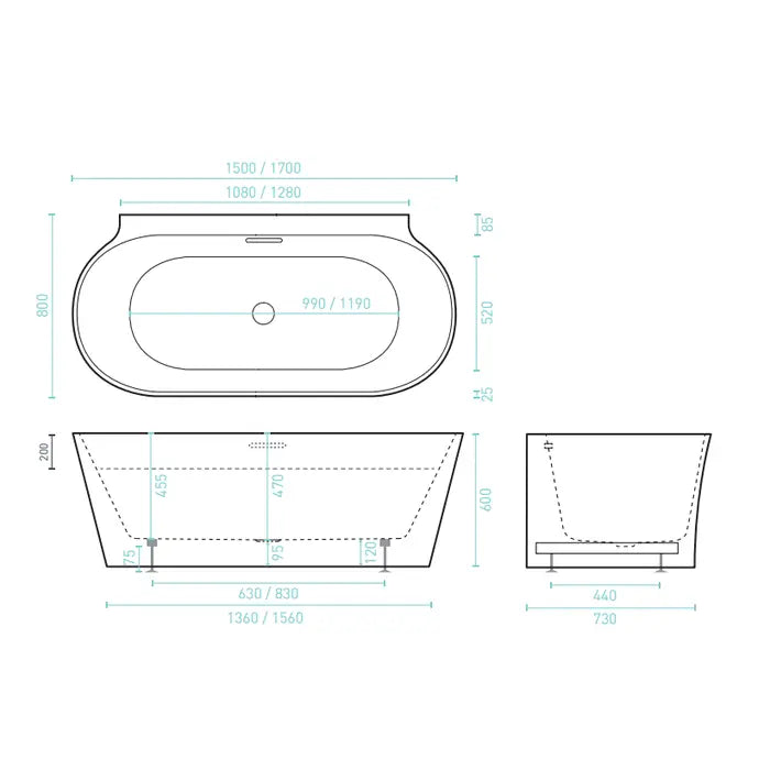 Decina Aurora back to Wall Freestanding Bath - Matte White