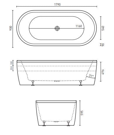 Decina Mintori 1790 Freestanding Bath - Gloss White