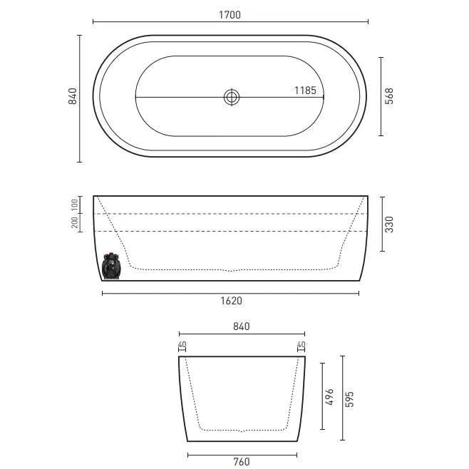 Decina Elisi Freestanding Spa Bath 14 Jets 1700mm - Gloss White