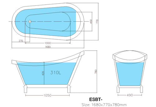 Espada Claw Foot Bathtub Gloss White 1500mm 1680mm