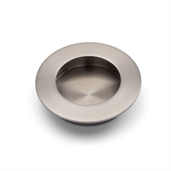Manovella Sliding Door Round Flush Pull 65mm - Brushed Nickel