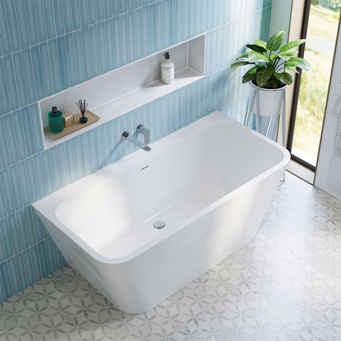 Fienza Delta Back to Wall Acrylic Bath with Overflow 1500mm - Gloss White