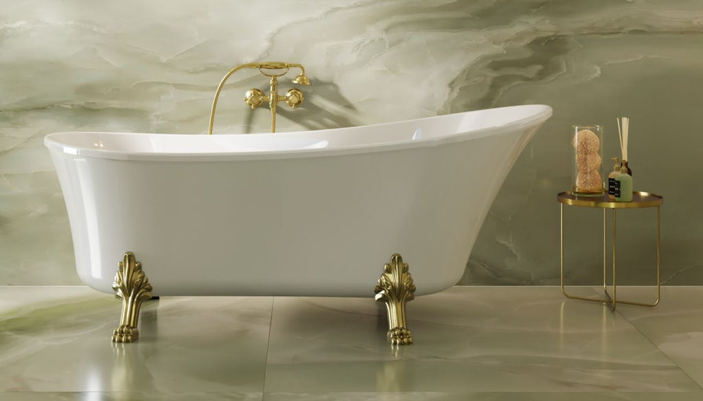 Fienza Clawfoot Freestanding Acrylic Bath with Urban Brass Feet - Gloss White