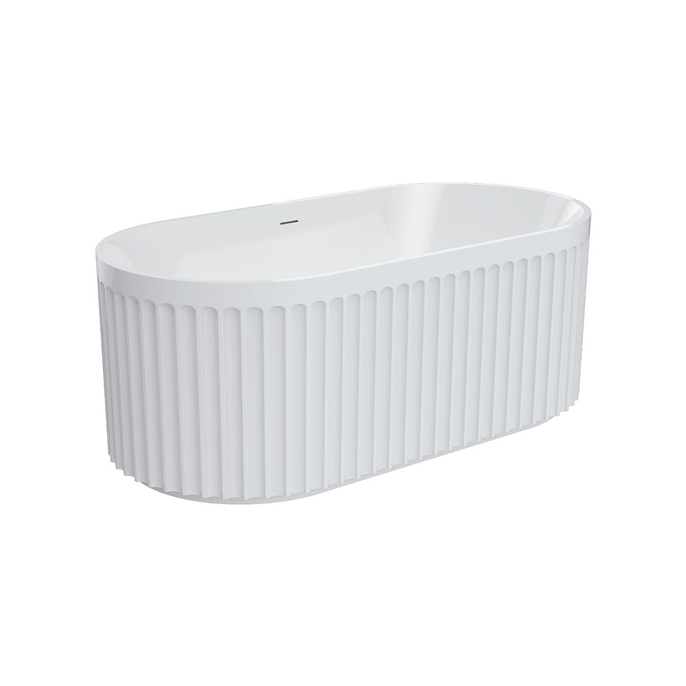 Fienza Eleanor Fluted Freestanding Acrylic Bath with Overflow 1500mm - Gloss White