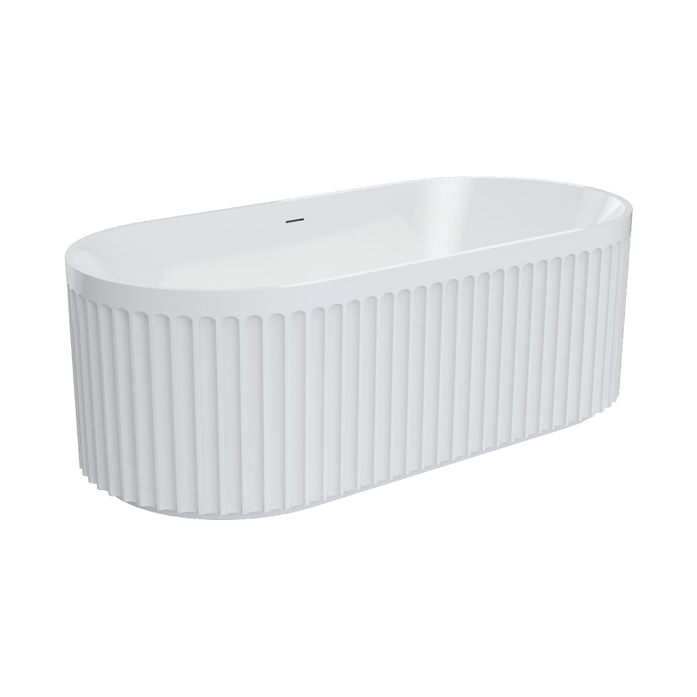 Fienza Eleanor Fluted Freestanding Acrylic Bath with Overflow 1700mm - Gloss White