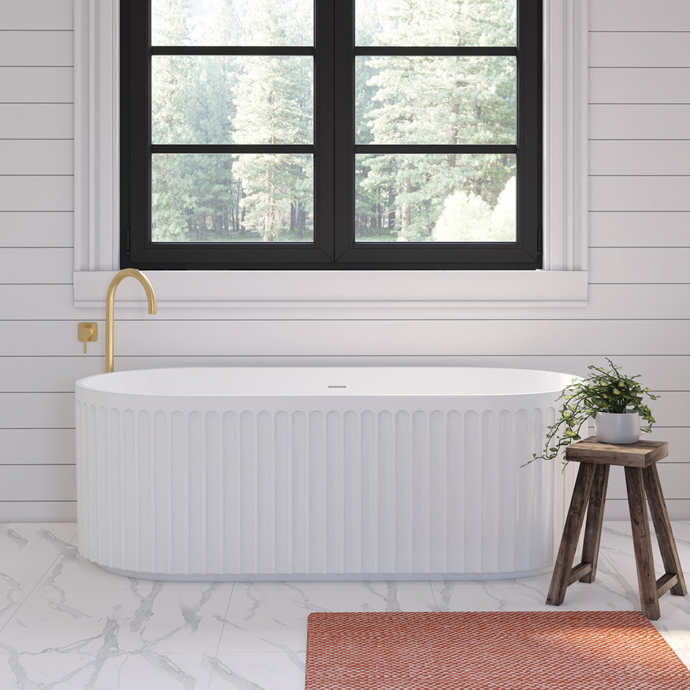 Fienza Eleanor Fluted Freestanding Acrylic Bath with Overflow 1700mm - Gloss White