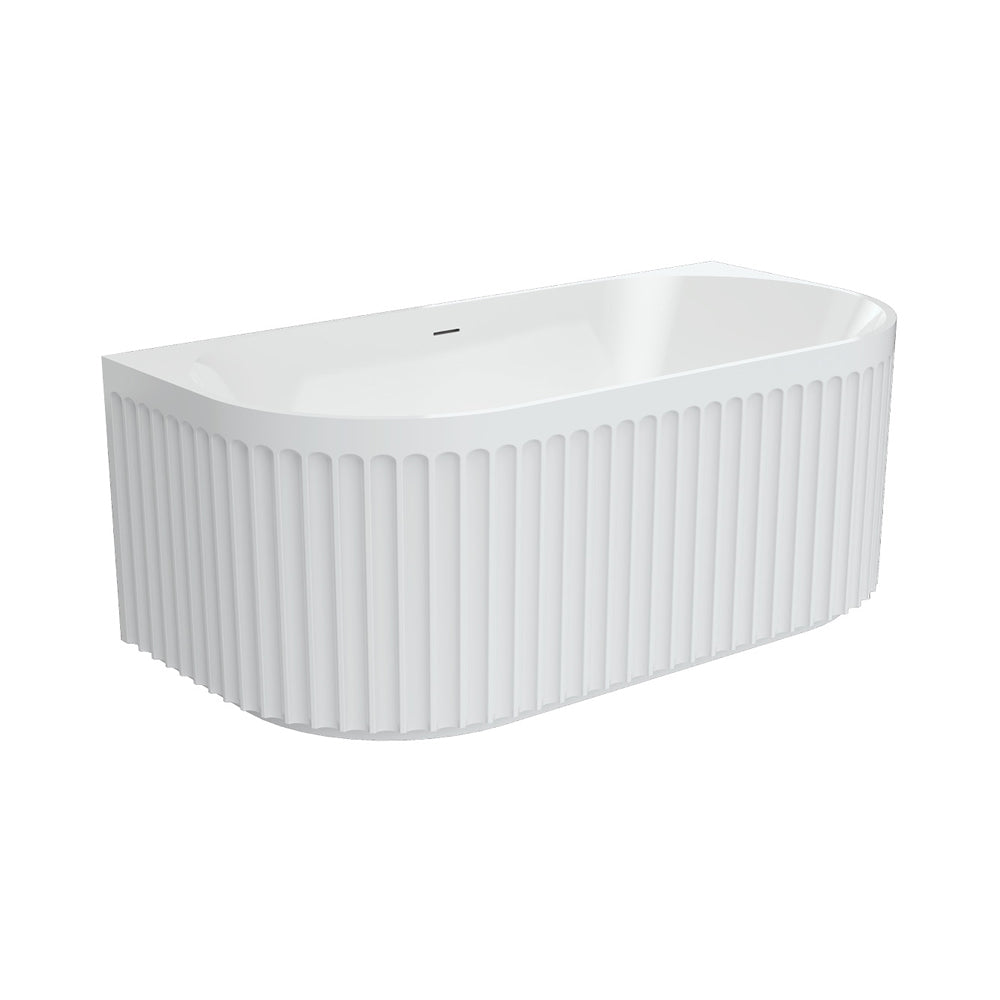 Fienza Eleanor Fluted Back To Wall Acrylic Bath 1500mm - Gloss White