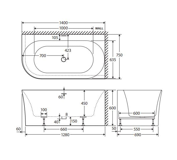 Fienza Chloe Acrylic Corner Bath 1400mm - Gloss White