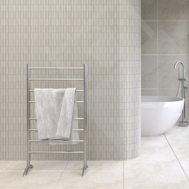 Thermogroup 8 Bar Straight Round Freestanding Heated Towel Rail - Stainless Steel