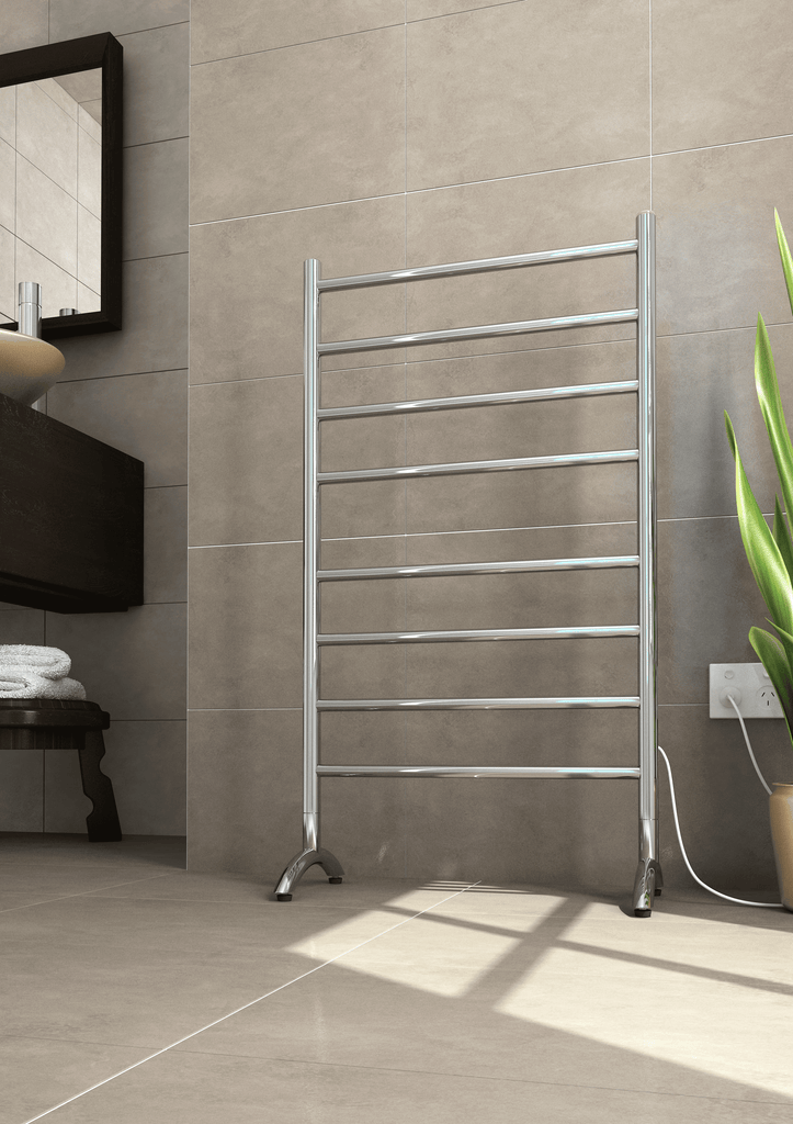 Thermogroup 8 Bar Straight Round Freestanding Heated Towel Rail - Stainless Steel