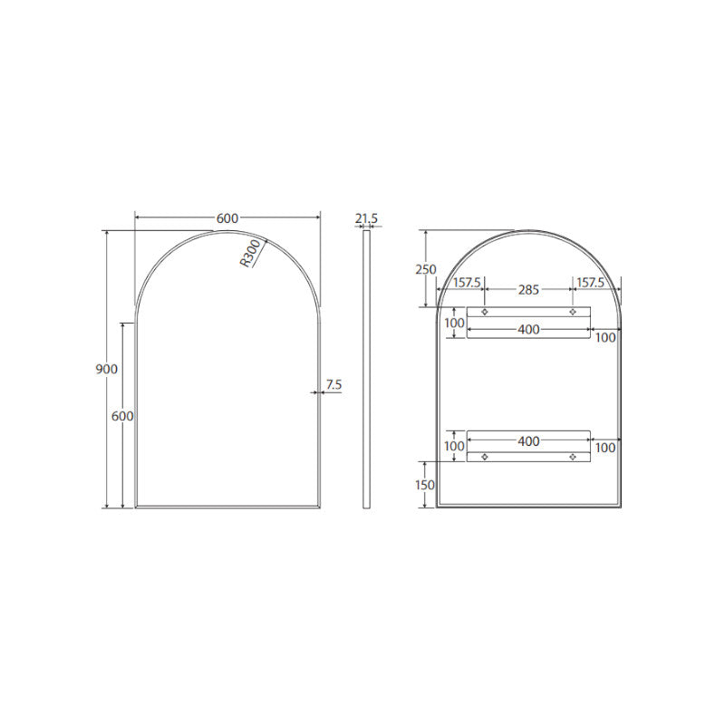 Fienza Arch Framed Mirror - Matte Black