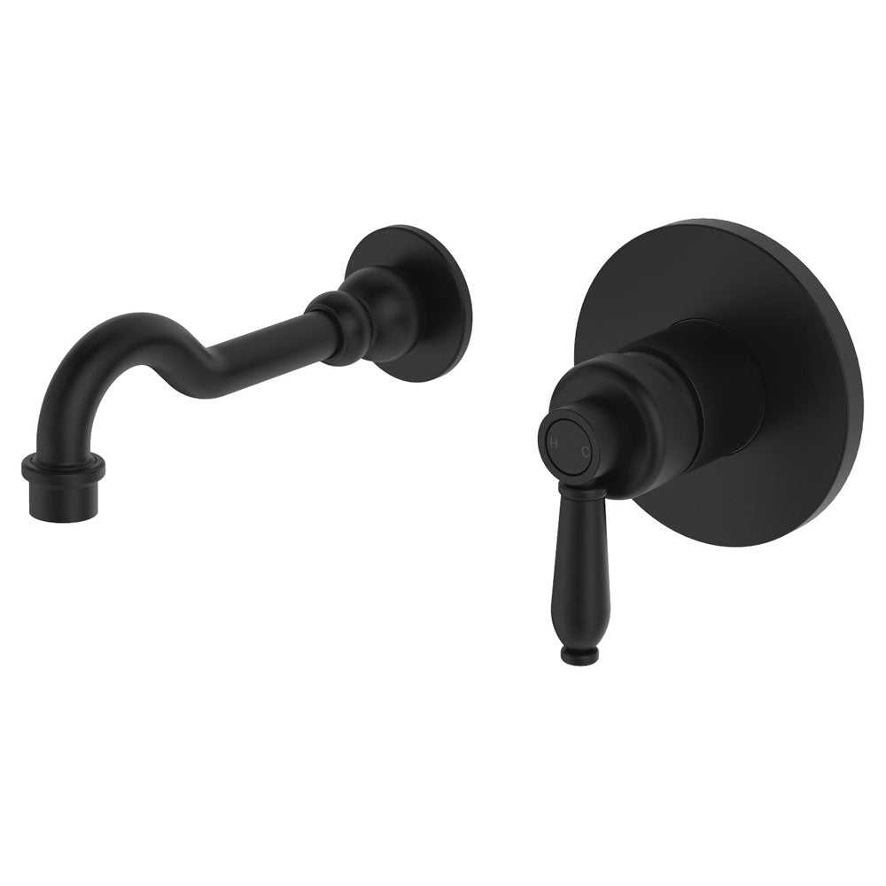 Fienza Eleanor Wall Basin/Bath Mixer Set - Matte Black