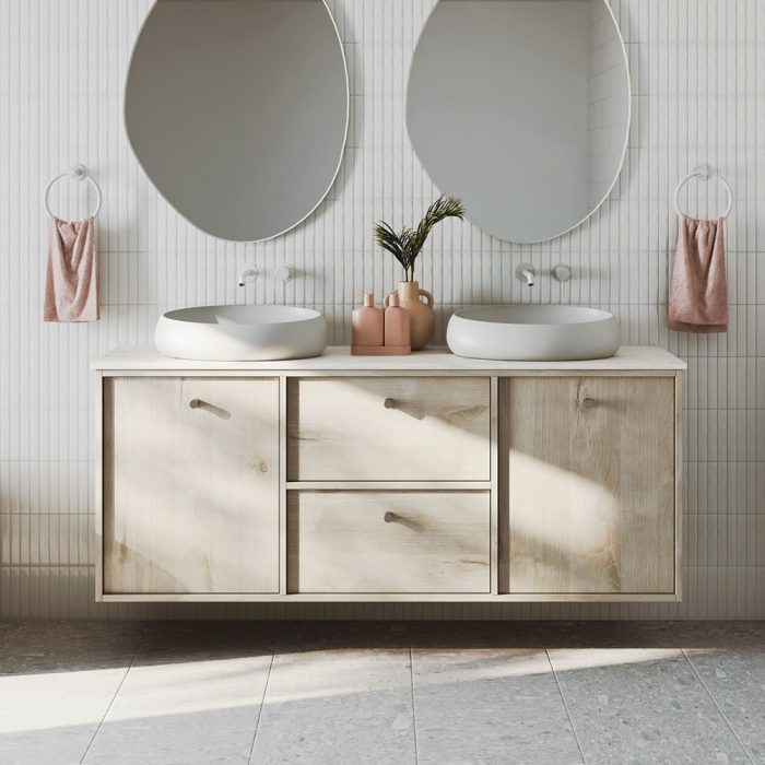 Fienza Kaya Basin/Bath Wall Mixer Set Round Plate Outlet - Matte White