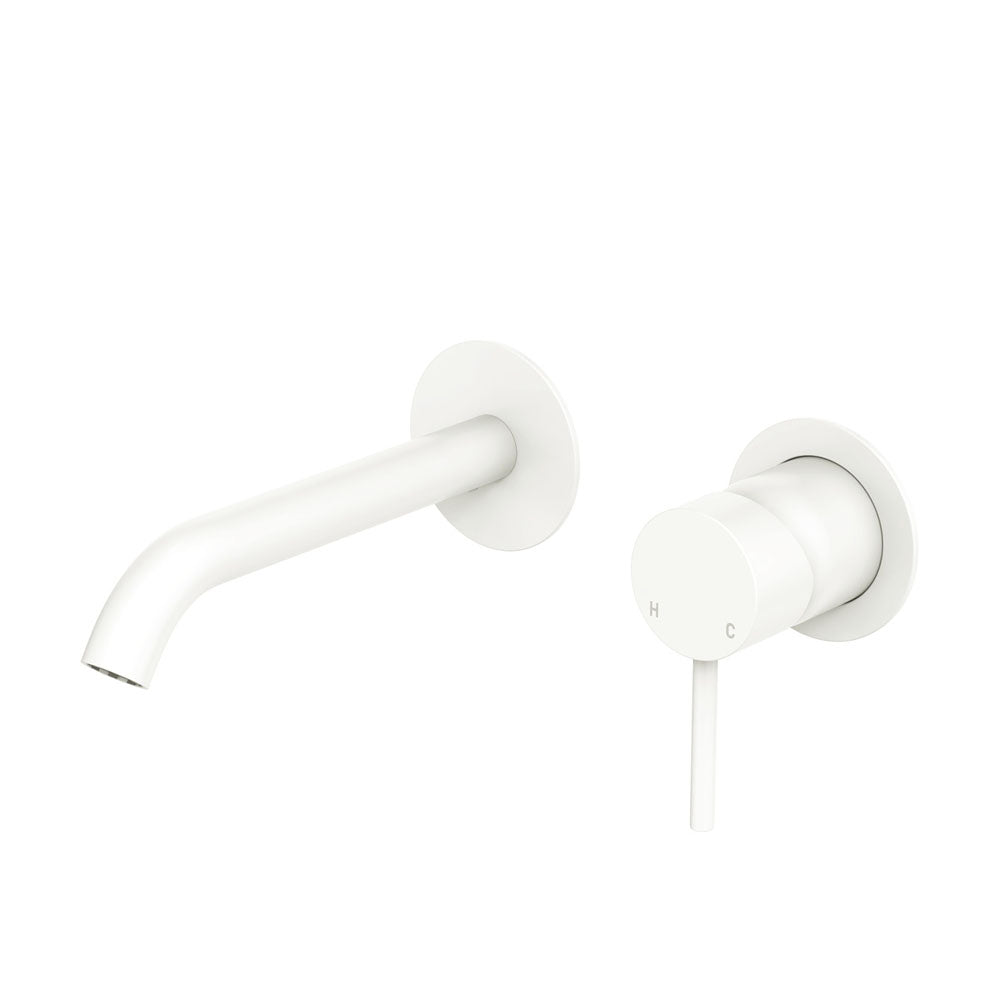 Fienza Kaya Basin/Bath Wall Mixer Set Round Plate Outlet - Matte White