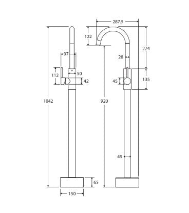 Fienza Kaya Floor Mounted Bath Mixer - Brushed Copper