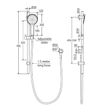 Fienza Kaya Rail Shower - Brushed Copper
