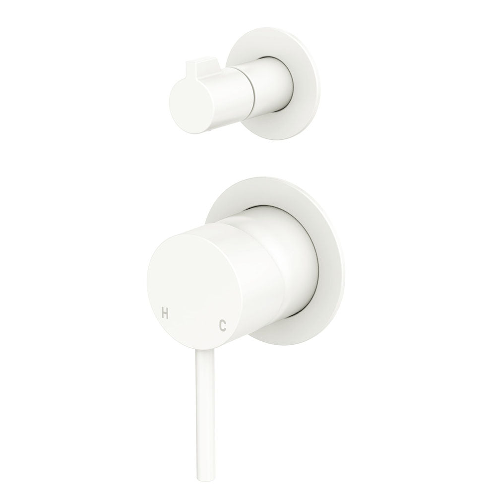 Fienza Kaya Small Round Plate Wall Diverter Mixer - Matte White