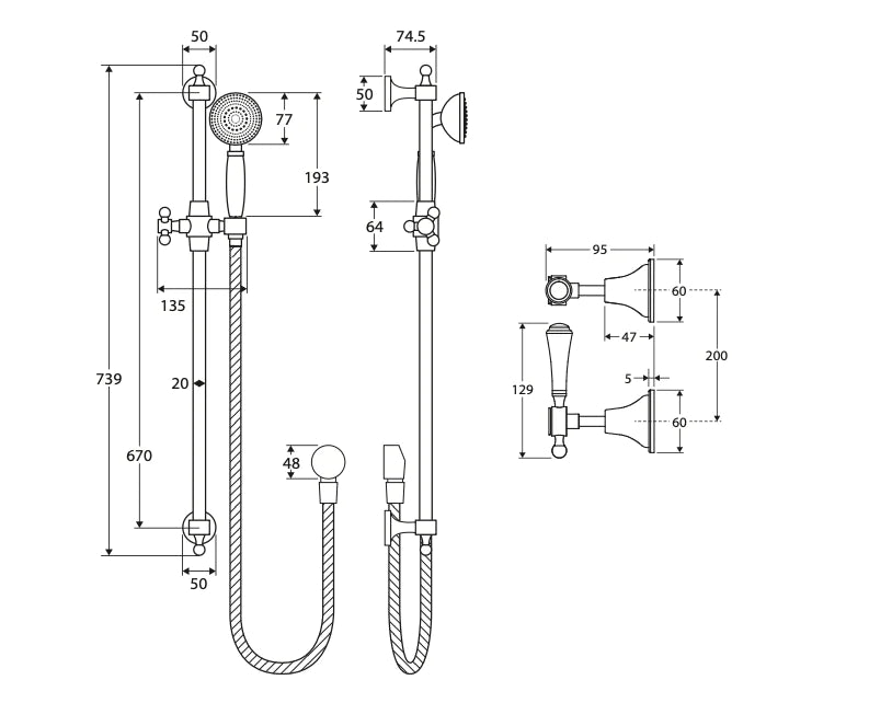 Fienza Lillian Lever Rail Shower Set with Ceramic White Handle - Brushed Nickel