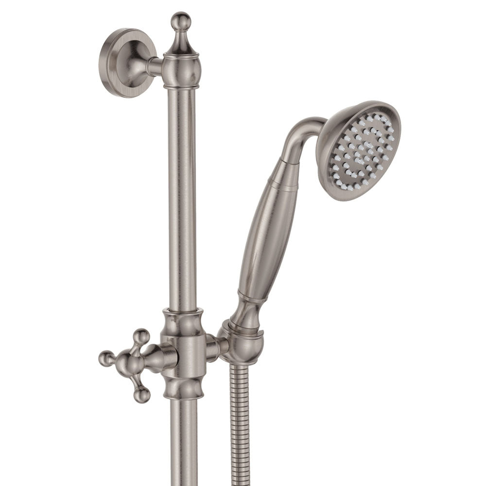 Fienza Lillian Lever Rail Shower Set with Ceramic White Handle - Brushed Nickel