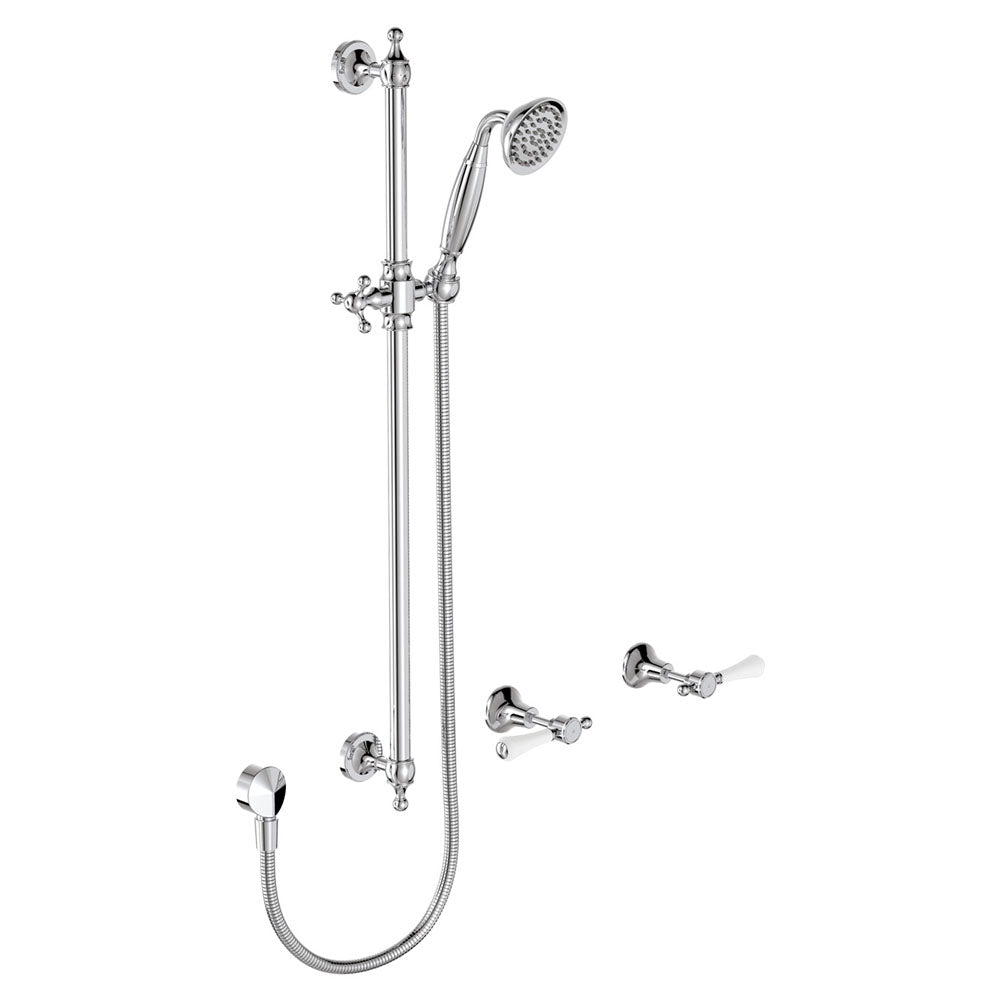 Fienza Lillian Lever Rail Shower Set with Ceramic White Handle - Chrome