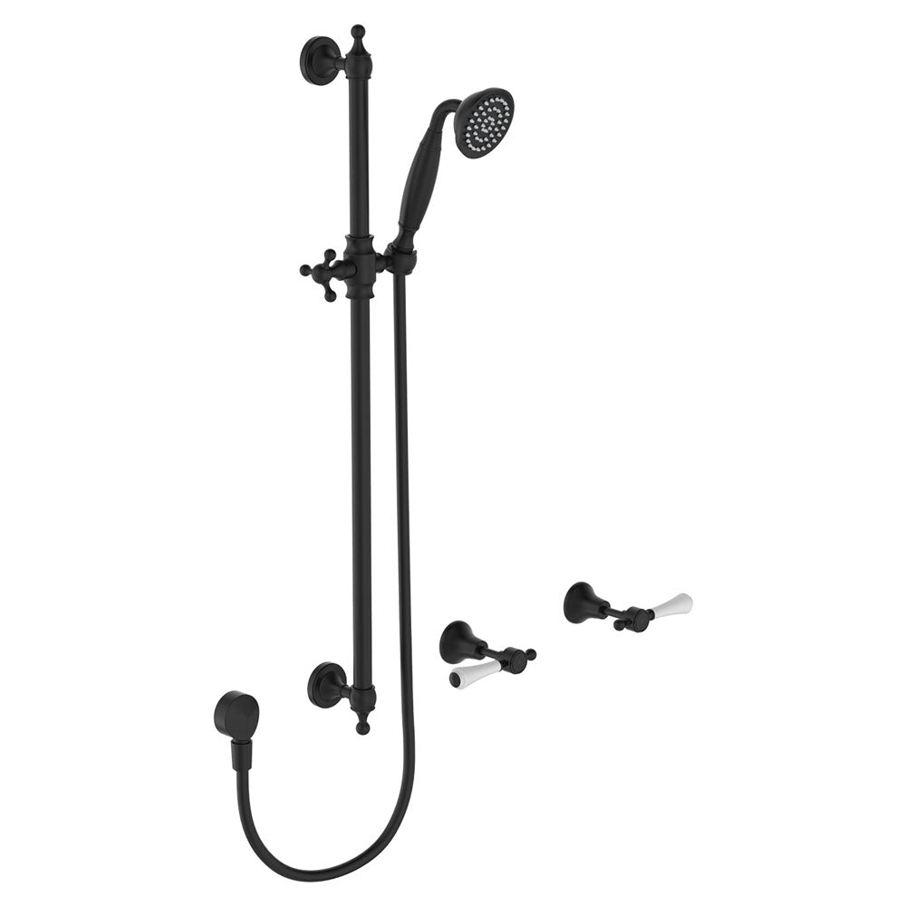 Fienza Lillian Lever Rail Shower Set with Ceramic White Handle - Matte Black