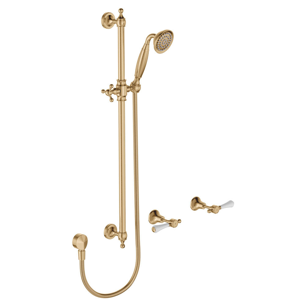 Fienza Lillian Lever Rail Shower Set with Ceramic White Handle - Urban Brass