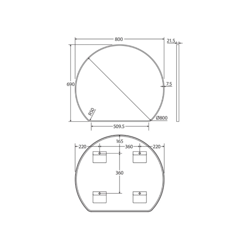 Fienza Sunrise Round Framed Mirror - Matte Black