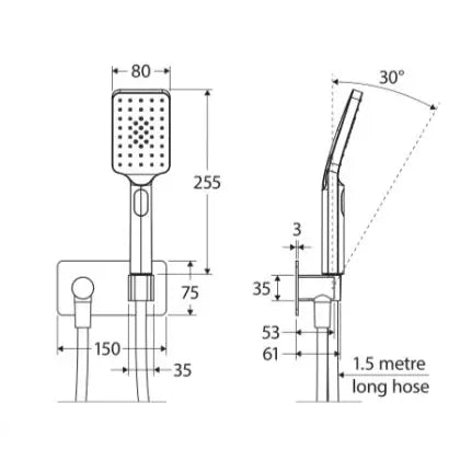 Fienza Tono Hand Shower Soft Square Plates - Matte Black