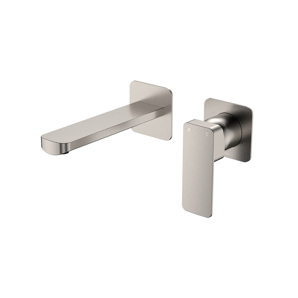 Fienza Tono Square Plates Outlet, Basin/Bath Wall Mixer Set - Brushed Nickel