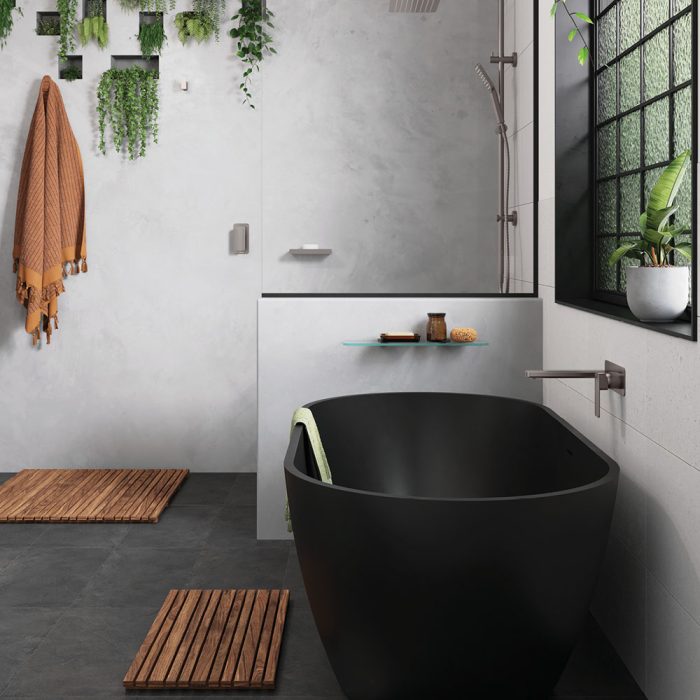 Fienza Tono Square Plates Outlet, Basin/Bath Wall Mixer Set - Gunmetal