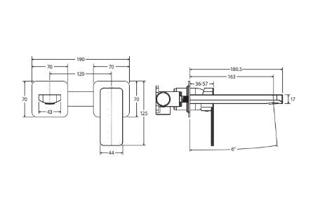 Fienza Tono Square Plates Outlet, Basin/Bath Wall Mixer Set - Gunmetal