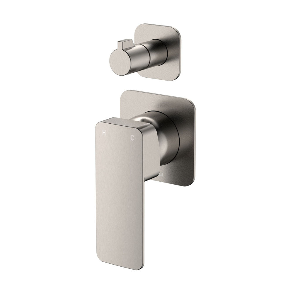 Fienza Tono Square Plates Wall Mixer Diverter - Brushed Nickel