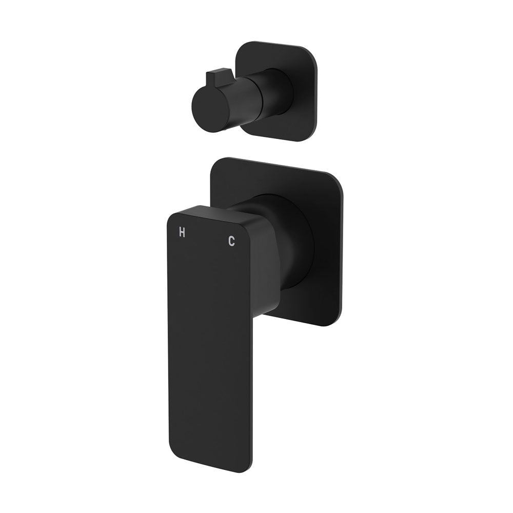 Fienza Tono Square Plates Wall Mixer Diverter - Matte Black