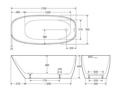 Fienza Athenia Freestanding Acrylic Bath with Overflow 1700mm - Gloss White