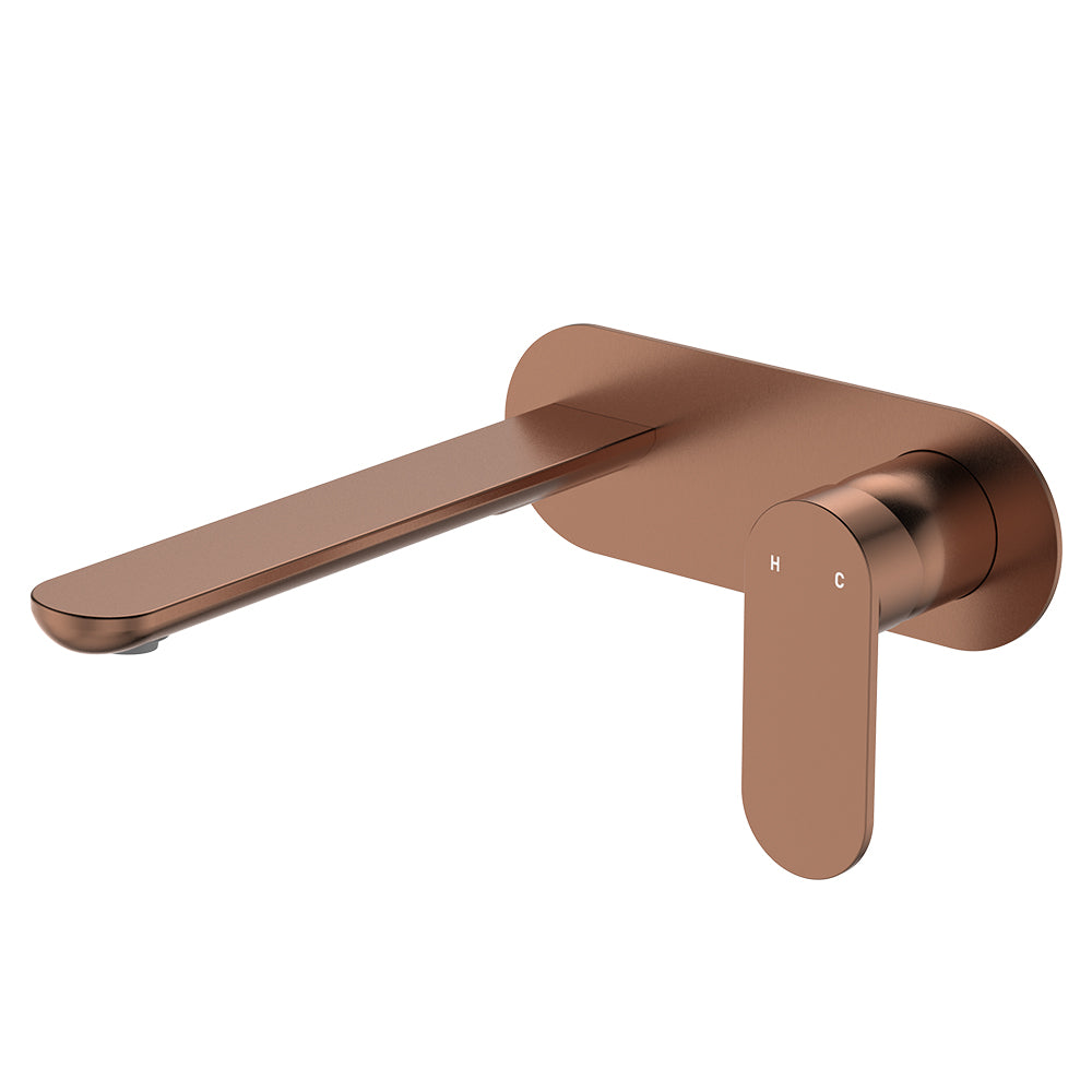 Fienza Empire Slim Basin/Bath Wall Mixer Set Oval Plate - Brushed Copper