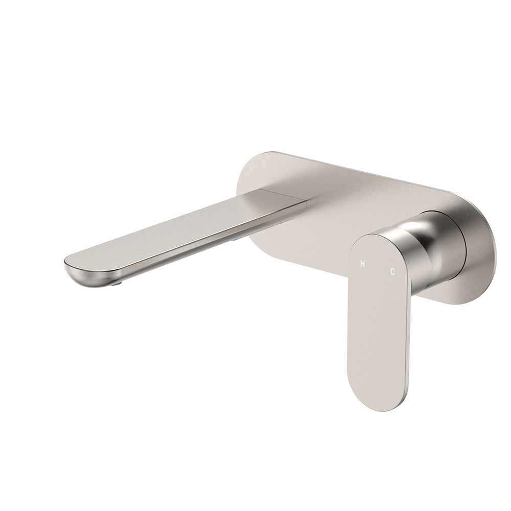 Fienza Empire Slim Basin/Bath Wall Mixer Set Oval Plate - Brushed Nickel
