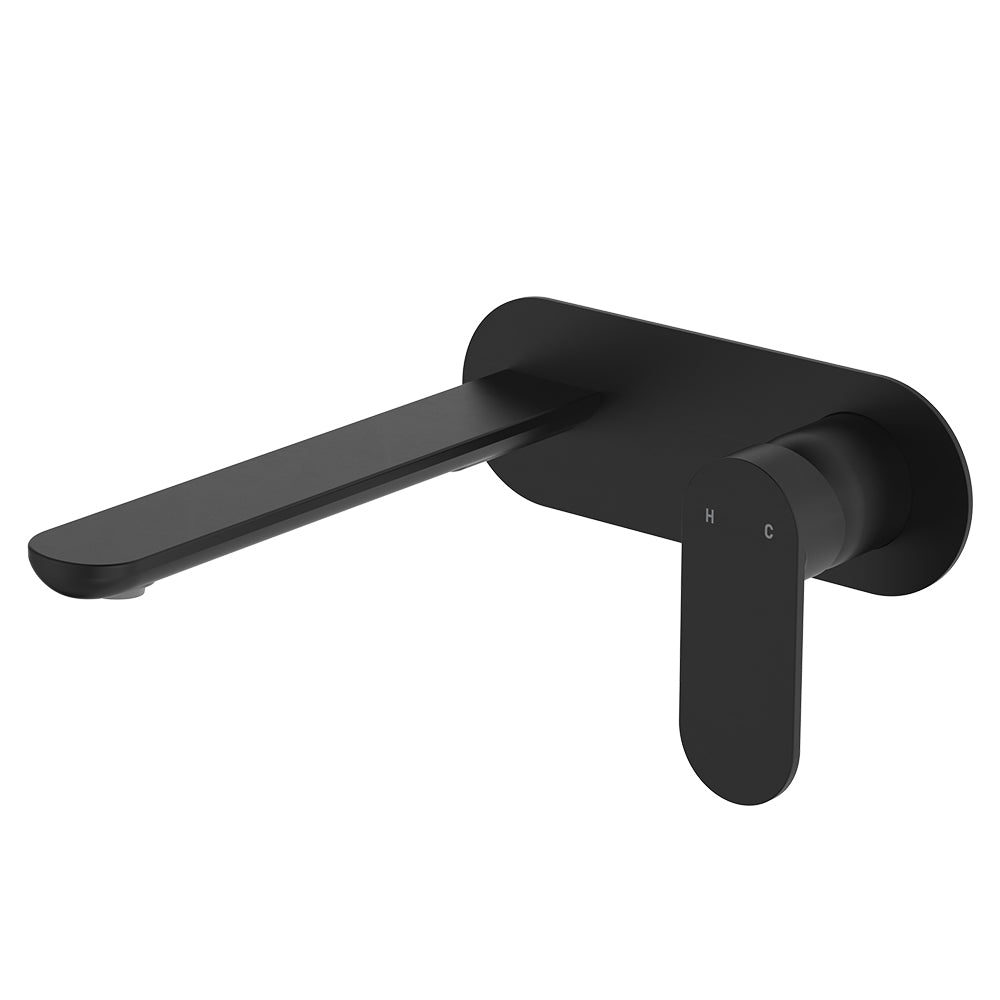 Fienza Empire Slim Basin/Bath Wall Mixer Set Oval Plate - Matte Black