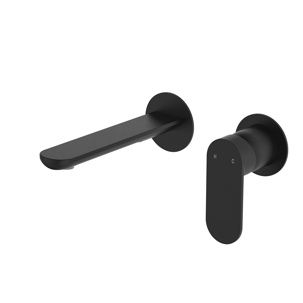 Fienza Empire Slim Basin/Bath Wall Mixer Set Round Plate - Matte Black