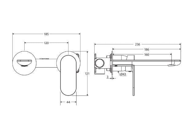 Fienza Empire Slim Basin/Bath Wall Mixer Set Round Plate - Chrome
