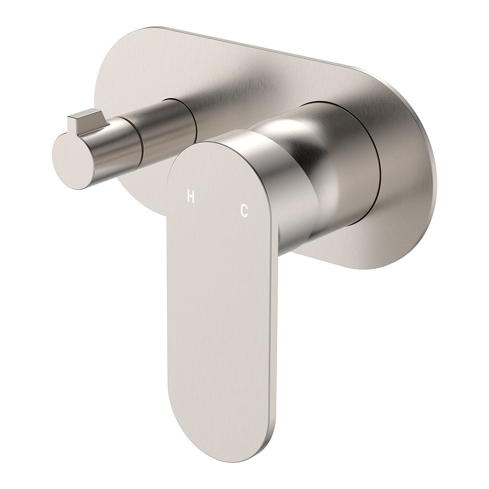 Fienza Empire Slim Wall Diverter Mixer Large Oval Plate Horizontal - Brushed Nickel