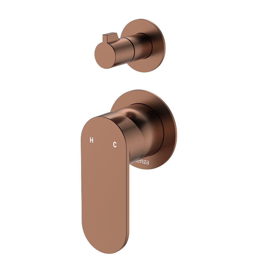 Fienza Empire Slim Wall Diverter Mixer Small Round Plates Vertical - Brushed Copper