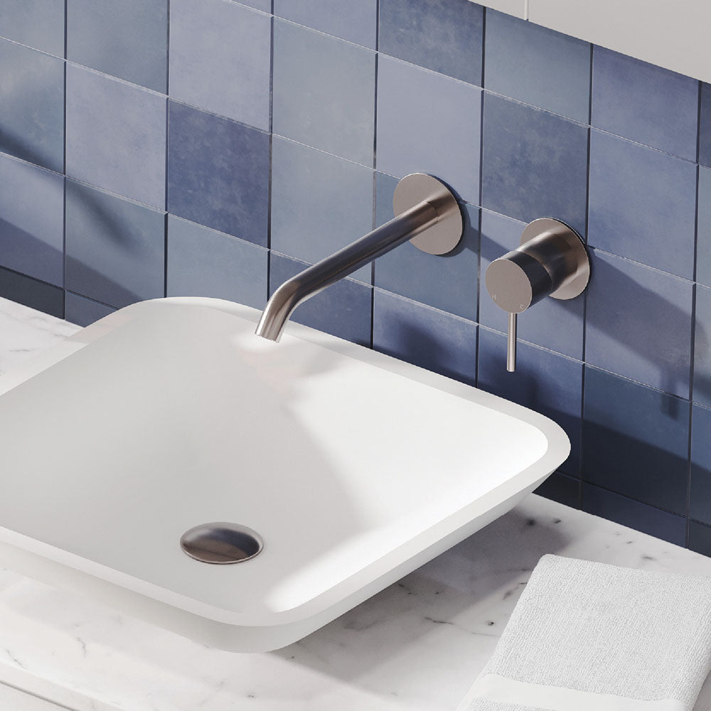 Fienza Kaya Round Plate Wall Basin / Bath Mixer Set - Brushed Nickel