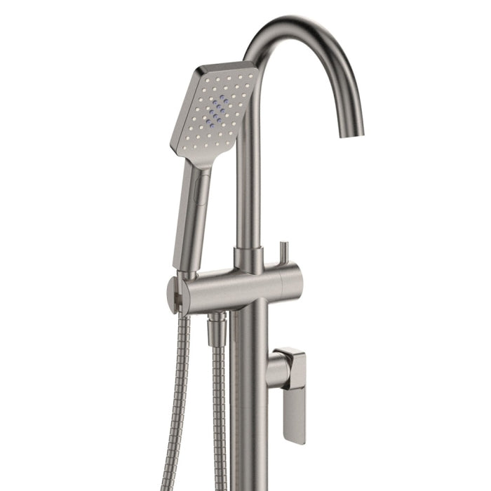 Fienza Tono Floor Mounted Bath Mixer With Hand Shower - Brushed Nickel