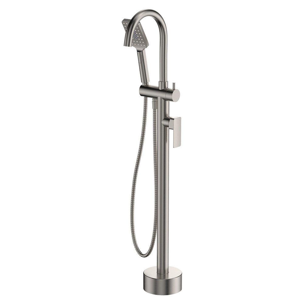 Fienza Tono Floor Mounted Bath Mixer With Hand Shower - Brushed Nickel