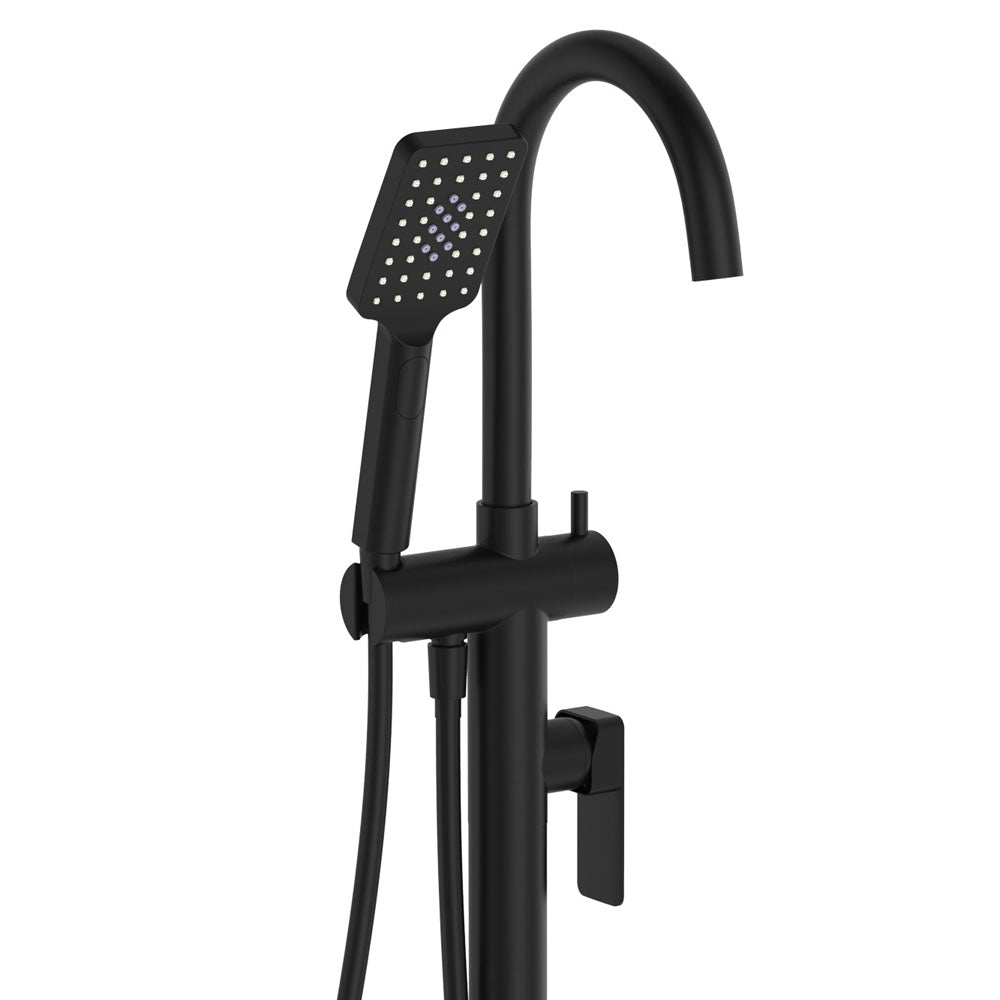 Fienza Tono Floor Mounted Bath Mixer With Hand Shower - Matte Black