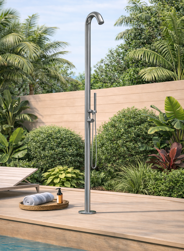 Haven Freestanding Outdoor Shower Kit 316 Hydro Jet Stainless Steel Lead Free