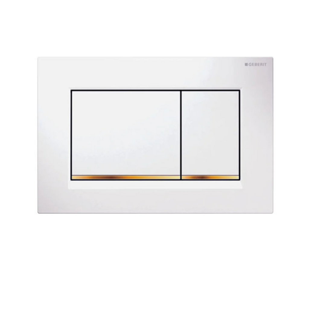 Geberit Square Button White Flush Plate Gold Trim